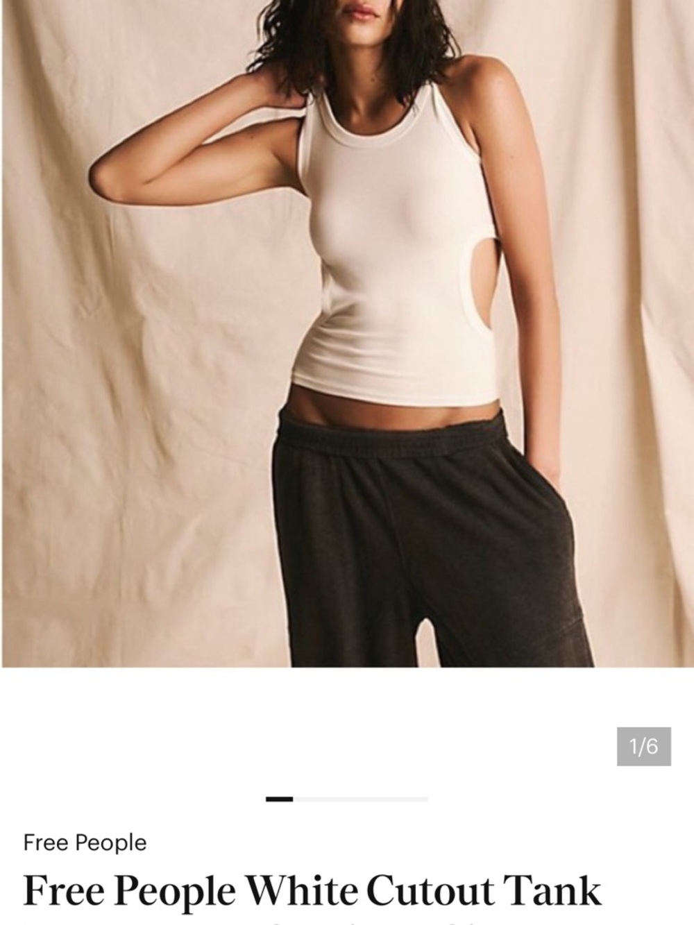 NWT Free People Cream Side Cutout Tank